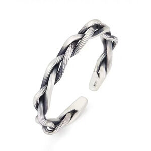 NEW Lg Unisex Solid Twist 925 Sterling Silver Bracelet,‎ Adjustable